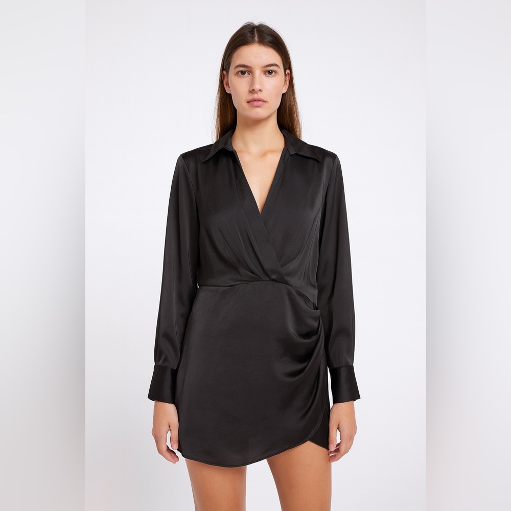 🖤 NWT! ZARA Black Satin Faux Wrap Dress